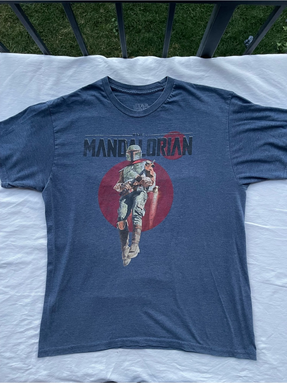 Star Wars Mandalorian Graphic Tee - Navy Blue with Red Accent